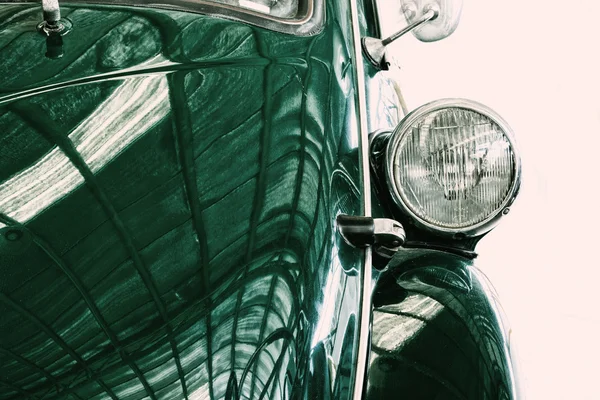 Close Up of Headlight Lamp Green Vintage Classic Car. (Vintage Effect Style)