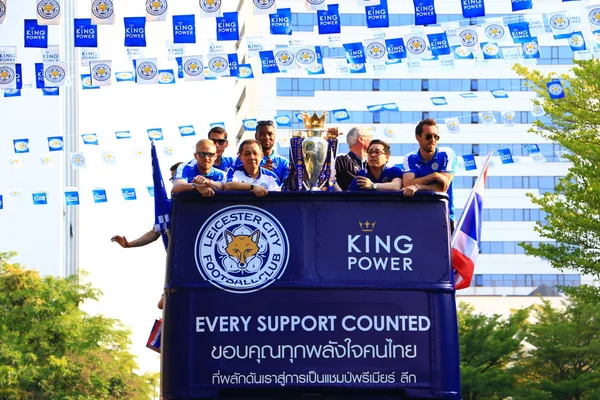 Bangkok, THAILAND - May 19, 2016: Leicester City arrive in Bangkok to heroes\' welcome on Sukhumvit Road in May 19, 2016. Leicester City\'s Premier League title celebrations hit streets of Bangkok, Thailand.