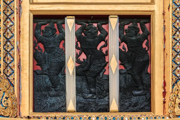 Thai Art Ceiling Wood Carving, Sculptured Wood in Thai Temple (Wat Benchamabopit Dusitwanaram) Bangkok, Thailand