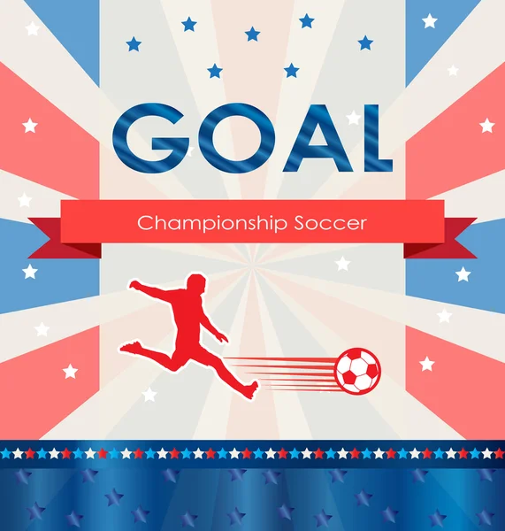 Goal Soccer banner. EURO 2016 Championship Soccer abstract background with text Goal and soccer player with soccer ball on red and blue flag color background. Vector illustration of Sport football. Champion Football concept. Award Sport icon.