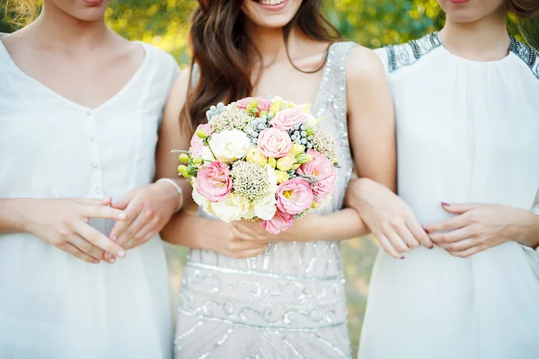 Wedding bouquet with pink flowers. Wedding accessories