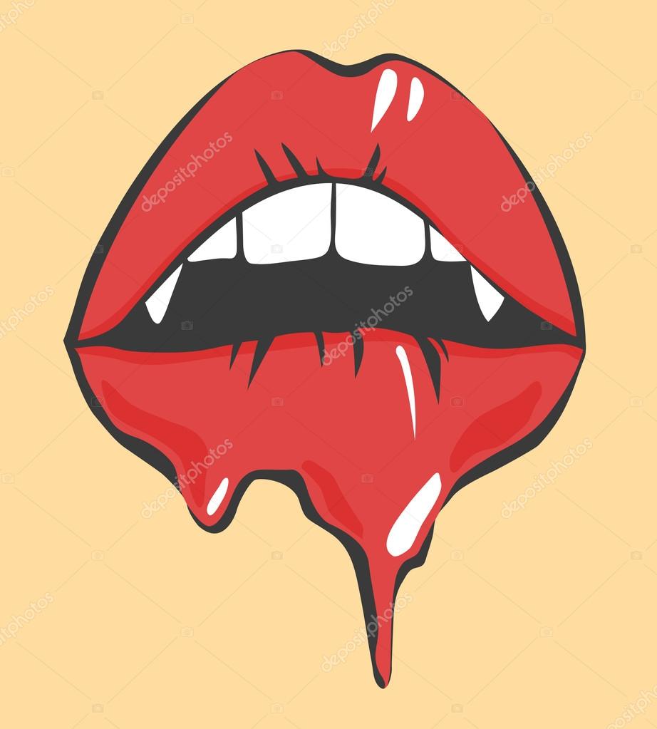 pop art melting lips with vampires teeth vector pop art melting lips with vampires teeth vector