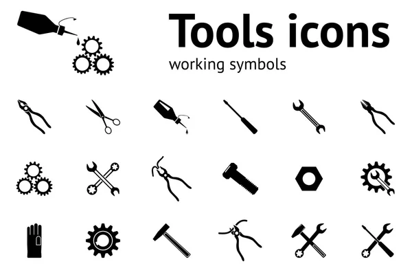 Tools icons set. Wrench key glue pliers cogwheel hammer, gloves, screw, bolt, nut, scissors. Repair fix tool symbols. Round signs with shadow. Vector