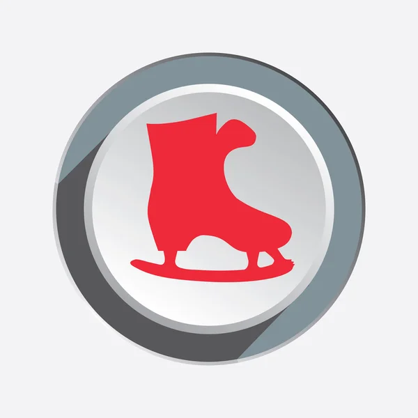 Skating icon. Sport, winter, Christmas symbol. Red sign on white-gray button with shadow. Vector