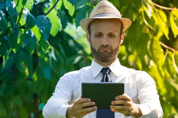 Digital farmer checking his field