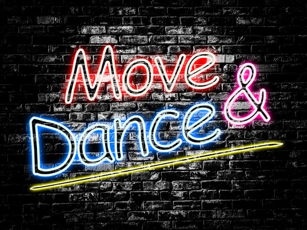 Move and Dance sign on old black vintage brick wall background