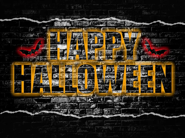 Happy Halloween word on old black vintage brick wall background