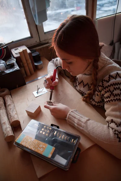 Pyrography workshop by redhead girl