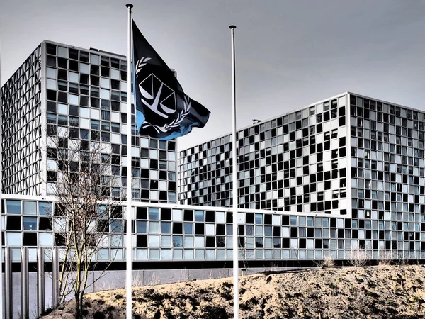 The flag and the new International Criminal Court  in dramatic colours