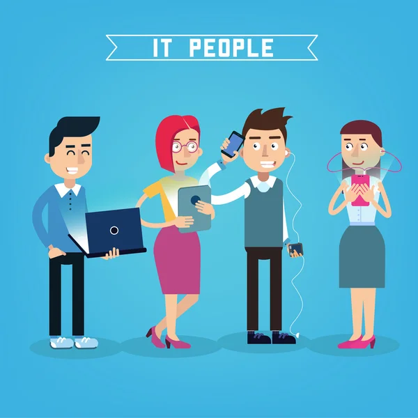 IT People. IT Professional. Programmer with Laptop. Woman with Tablet. People with Gadgets. Vector illustration