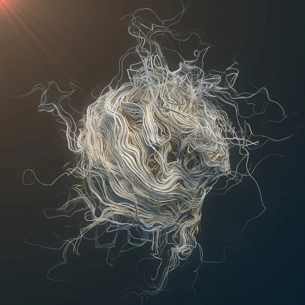Curl noise flow abstract white and gold lines 3d rendering