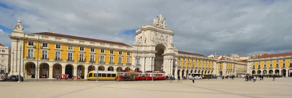 Praca do Comercio Lisbon Portugal with Trams and People