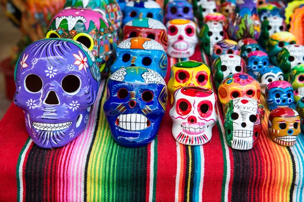 Traditional Mexican souvenir skulls on the market