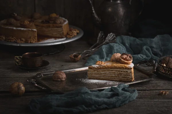 Honey cake. New year's cake. Winter cake. Fabulous holiday atmosphere.