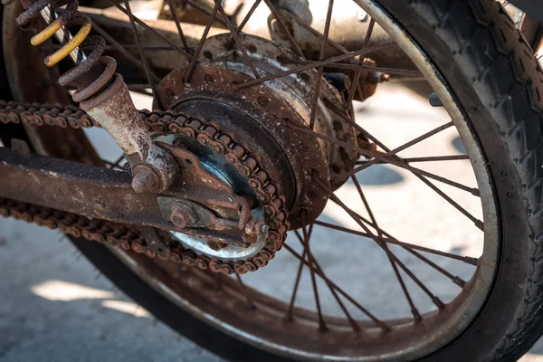 Details of old rusty motorbike wheel