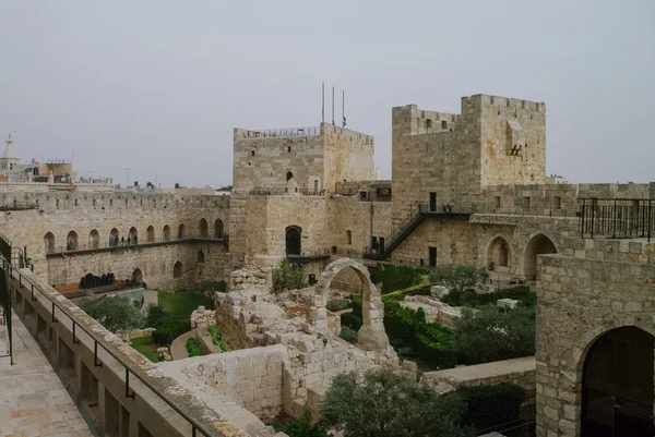 Towers and walls of Jerusalem citadel and Tower of David  in san
