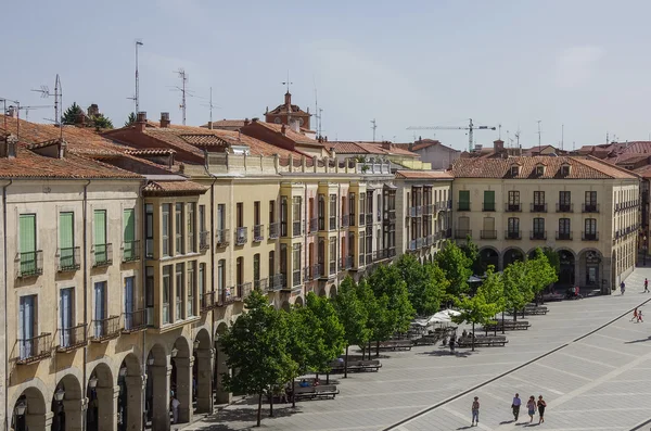 View of buildings on Plaza Santa Teresa de Jesus from medieval town walls. Castilla y Leon, Spain, Europe