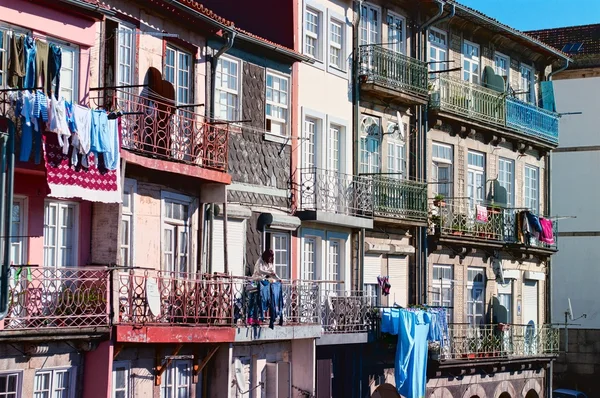 Colorful balconies of old houses in Porto, Portugal