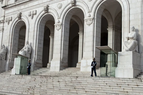 Portuguese Parliament Building, Palacio da Asembleia da Republica, with guards in Lisbon, Portugal