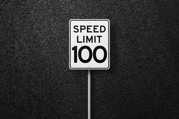 Road sign on a background of asphalt. Speed limit. The texture of the tarmac, top view.