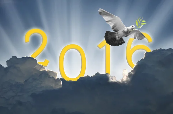 Hand releasing a bird into the air on sky 2016 background , all