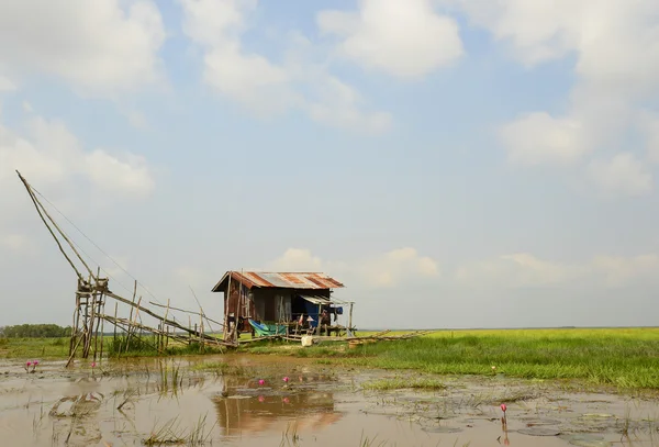 Square dip net and fisherman\'s home at Phattalung, Thailand, Landscape