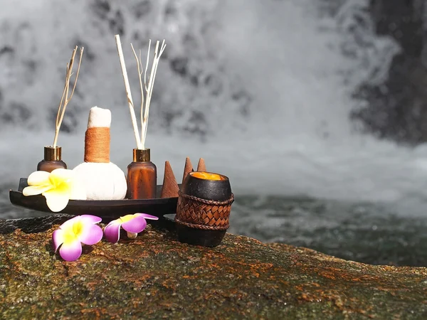 Nature spa treatment and massage, background waterfall, Thailand, soft and select focus