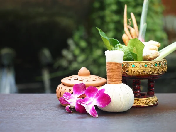 Natural Spa Ingredients herbal compress ball and herbal Ingredients for alternative medicine and relaxation Thai Spa theme with silk fabric , soft and select focus