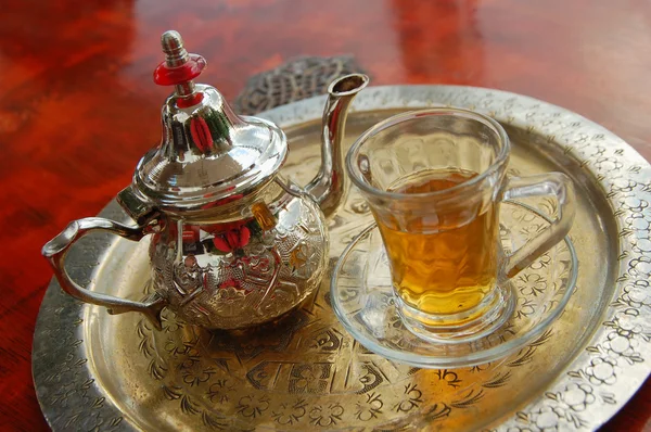 Moroccan kettle and tea on a tray