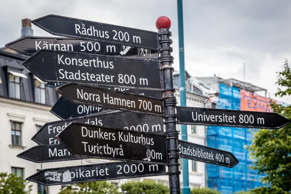 Sign showing many directions in Helsingborg