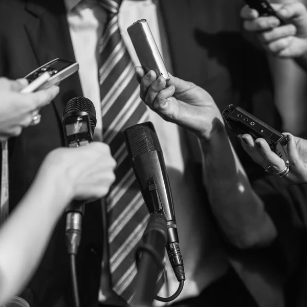 Journalists interviewing politician