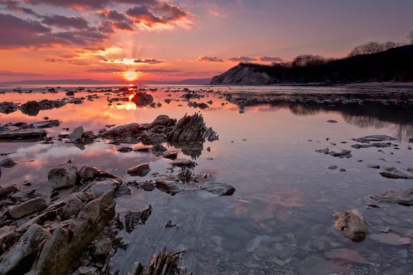 Sea rocks at sunset.