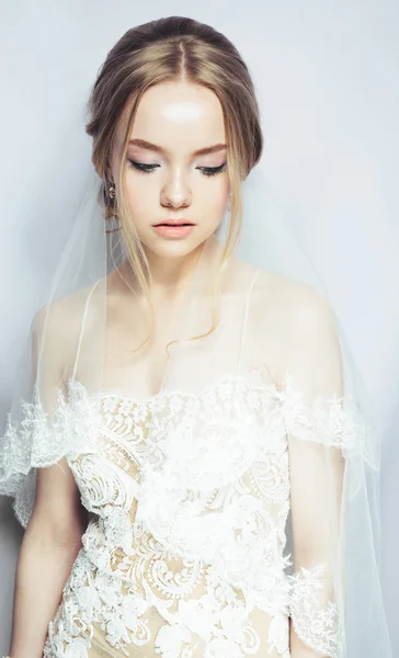 Portrait of Beautiful Young Fashion Sexy Bride Isolated . Jewelry and Luxury - Wedding Style