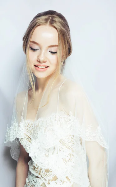 Portrait of Beautiful Young Fashion Sexy Bride Isolated . Jewelry and Luxury - Wedding Style