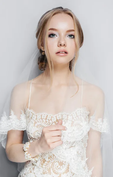 Portrait of Beautiful Young Fashion Sexy Bride Isolated . Jewelry and Luxury - Wedding Style