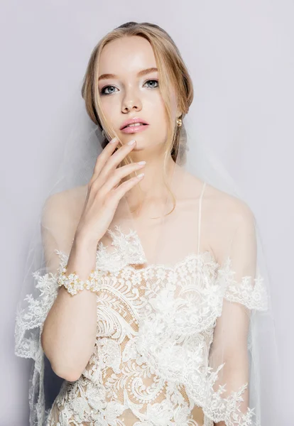 Portrait of Beautiful Young Fashion Sexy Bride Isolated . Jewelry and Luxury - Wedding Style