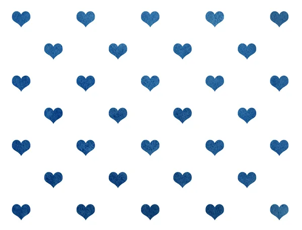 Watercolor dark blue hearts on white background pattern.