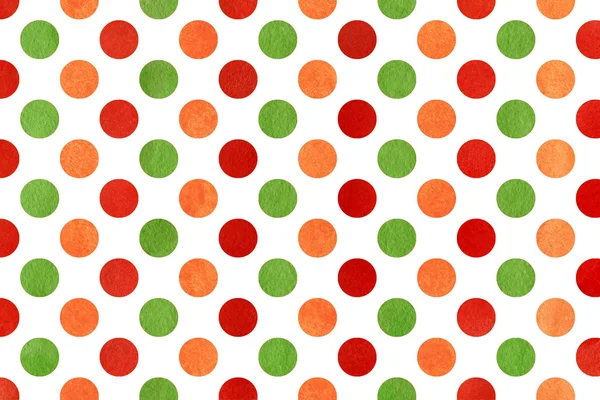 Watercolor orange, red and green polka dot background.