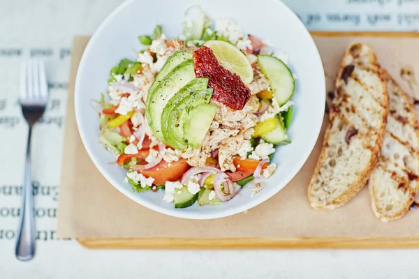 Healthy chicken salad with fresh avocado