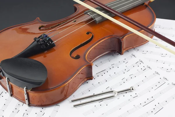 Violin and bow on musical notes