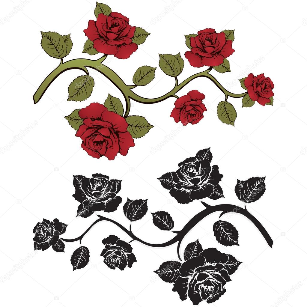 Flower branch roses. Set of red and black branches. Floral ...