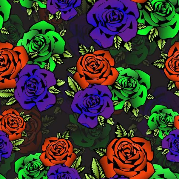 Rose flower seamless pattern, vector background. Flowers roses in unusual bright colors creative, purple bud,  orange and green rosebud. For textile design, fabric , wallpaper
