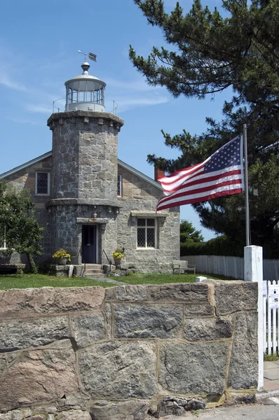 Amercan Flag Waving at Stonington Harbor Lighthouse