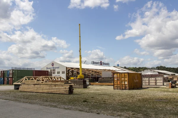 Buildup of the Oktoberfest tents at Theresienwiese in Munich, 2015