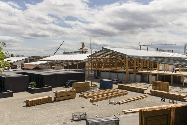 Buildup of the Oktoberfest tents at Theresienwiese in Munich, 2015