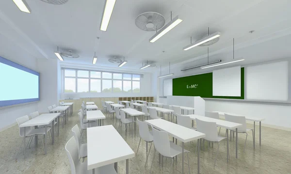 3d illustration of a bright classroom