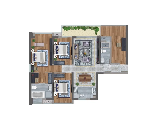 3d illustration of an apartment floor plan