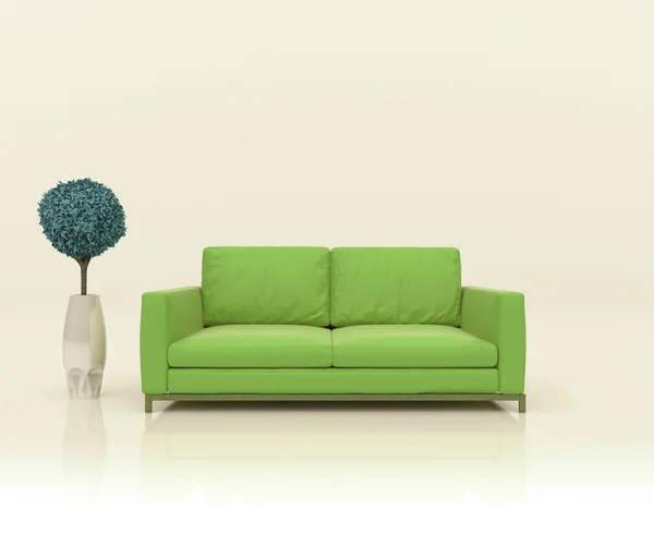 Abstract scene with sofa and tree