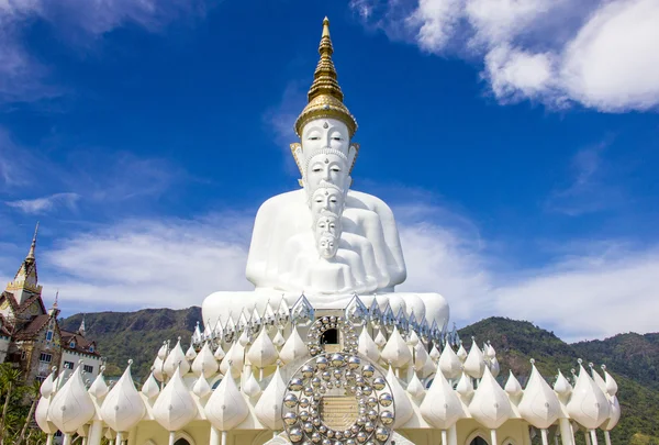The white statue of five Lord Buddha