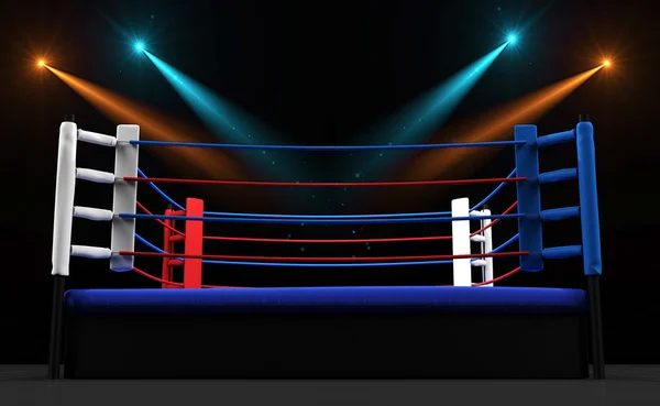 Boxing ring with spotlight isolated on dark background